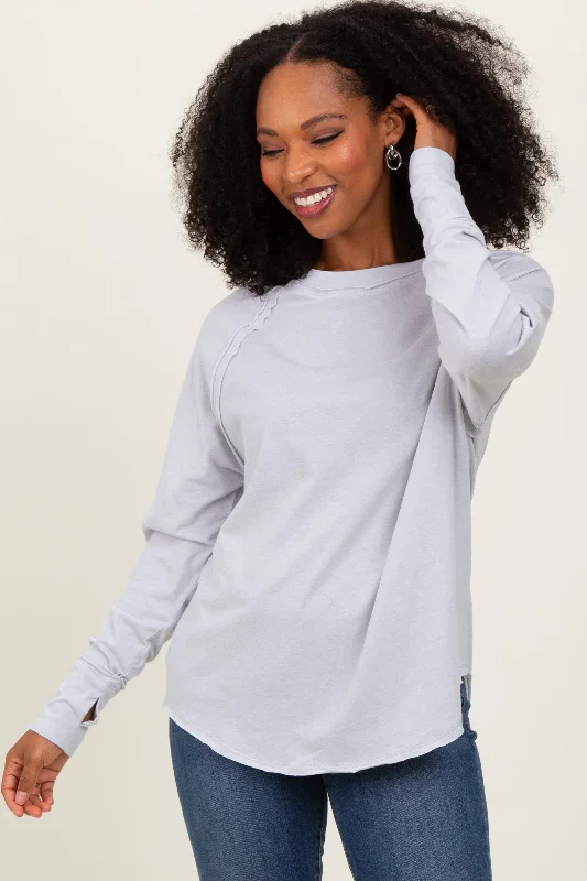 Heather Grey Exposed Seam Long Sleeve Top Laid - back Women's Vibe