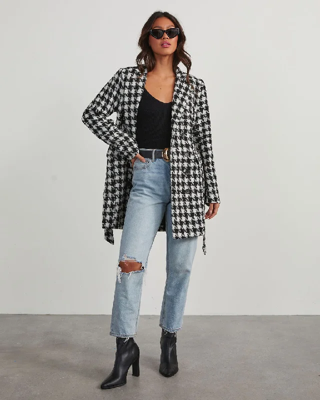 On Your Mark Houndstooth Tie Waist Jacket performance