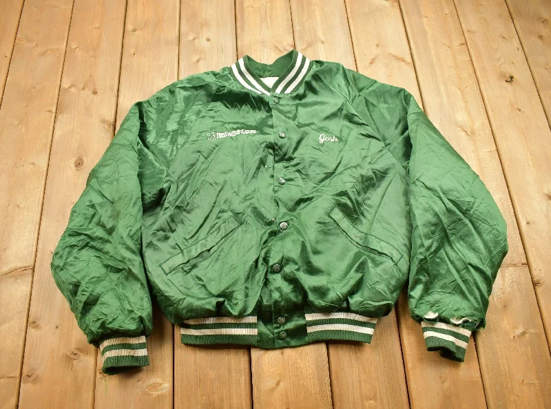 Vintage 1980s Barnes And Cone Architectural Masonry Satin Bomber Jacket Trendy Women's 