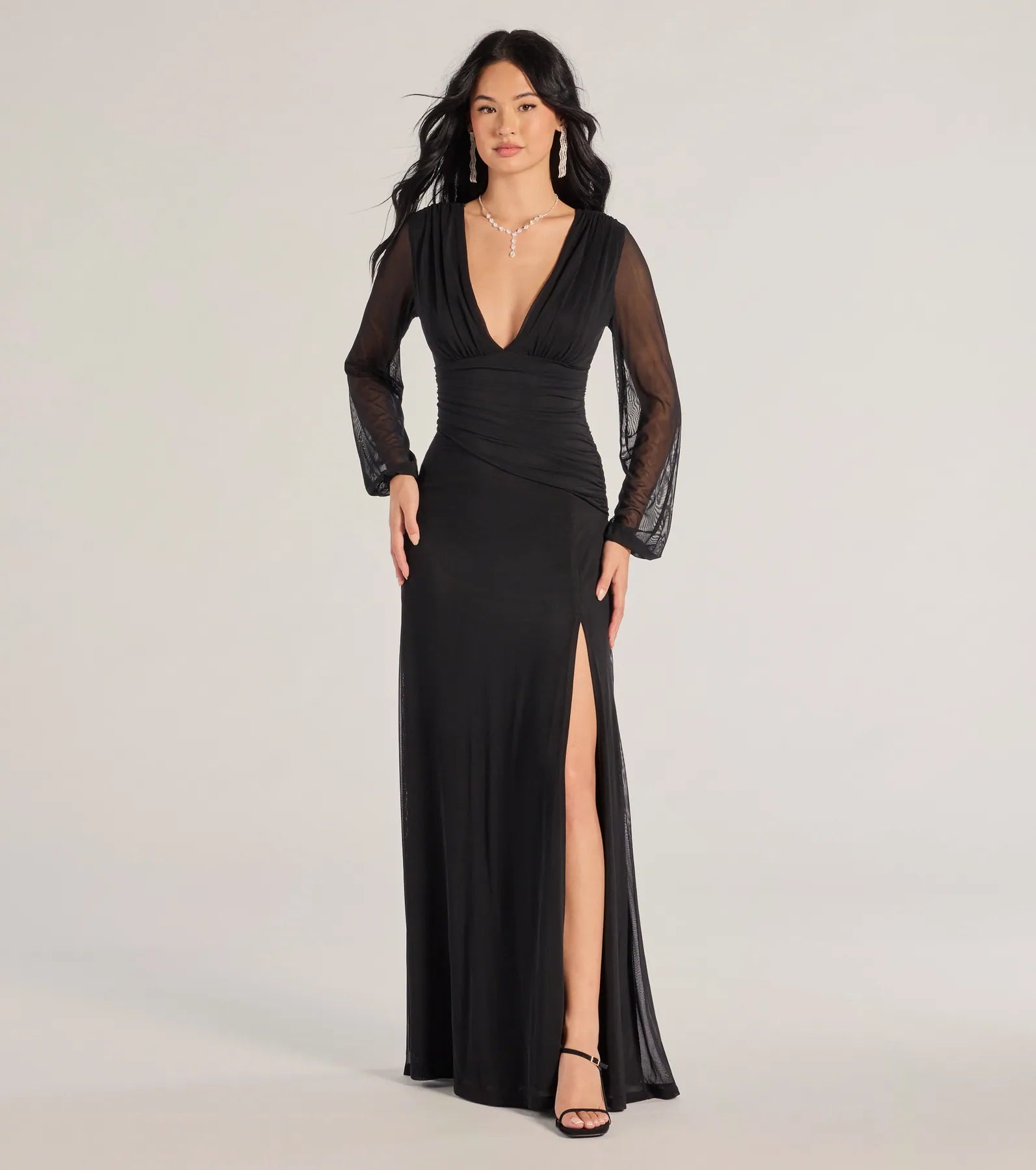 Rayne Mesh Long Sleeve A-Line Formal Dress Dapper Women's 1920S