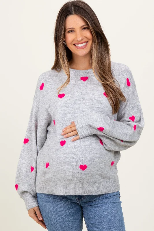 Heather Grey Heart Print Oversized Maternity Sweater Refined Women's Velvet