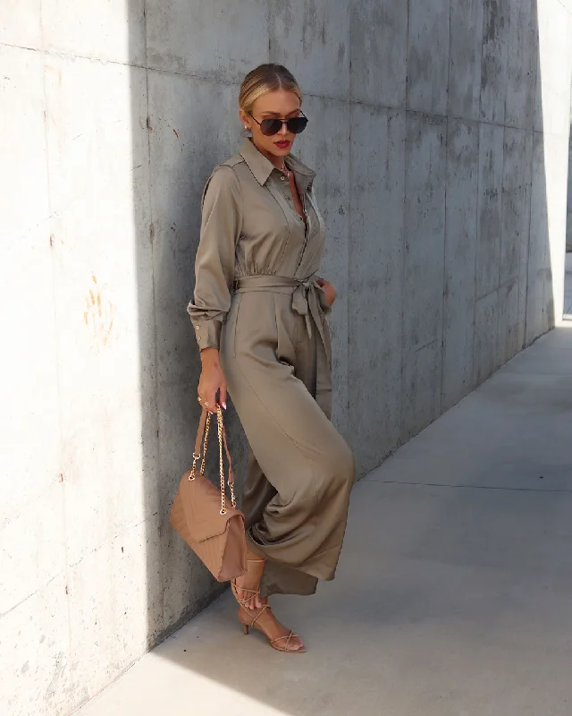 Pull It Together Satin Pocketed Jumpsuit Cozy Women's Sherpa - lined