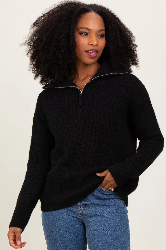 Black Half Zip Pullover Sweater Relaxed Women's Beachy