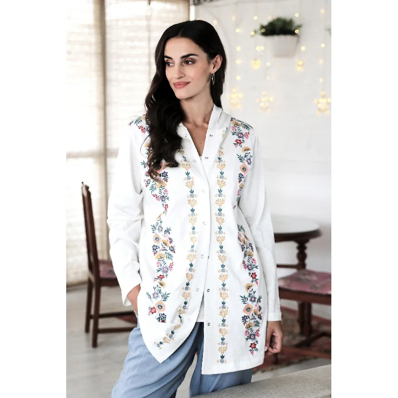 Novica Handmade Spring Paradise Embroidered Cotton Hoodie Modern Women's 