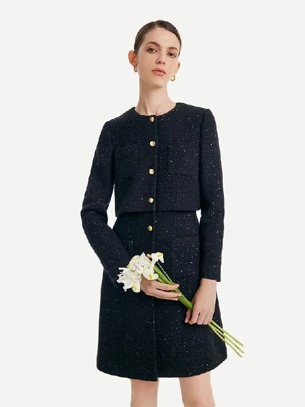 Tweed Fake Two-piece Tailored Wool Dress Laid - back Women's Vibe