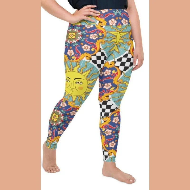 Psychedelic Sun Print Plus Size Leggings Gym
