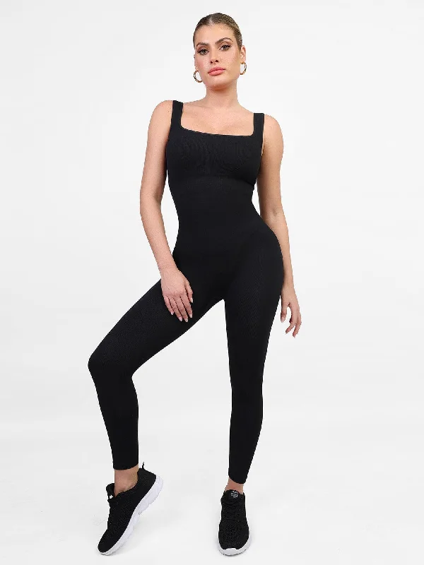 Shapewear Seamless Square Neck Tank Workout Jumpsuit British Gentlewoman Style