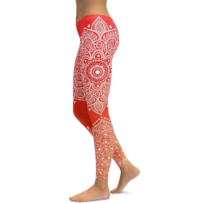 Red to Orange Mandala Leggings Stylish Women's Tropical 