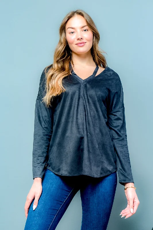 Long Sleeve V-Neck Crossed Back Top (LT23579) Dynamic Women's Moto