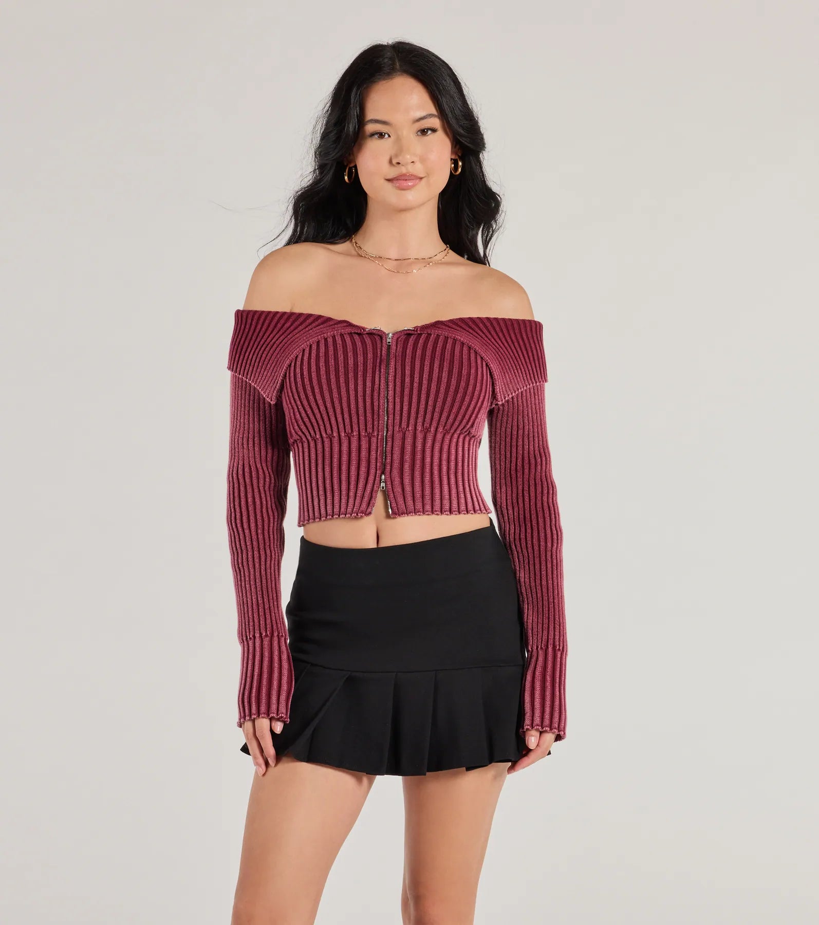 Trendsetting Style Off-The-Shoulder Cropped Knit Top Confident Women's High - fashion