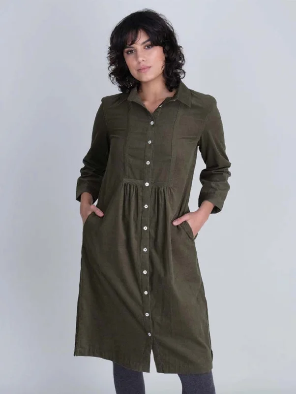 Tala Cotton Corduroy Midi Dress | Olive Edgy Women's Punk