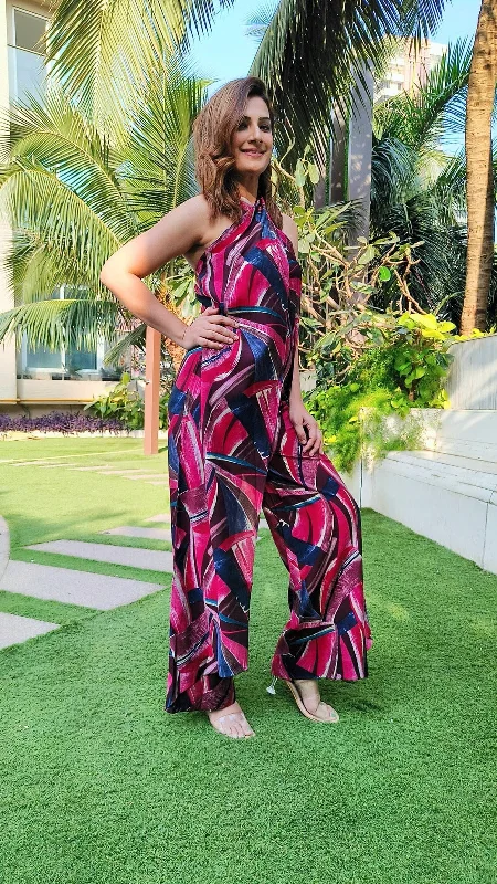 Pink Abstract Sarong Jumpsuit Cozy Women's Winter