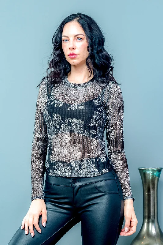 Print Long Sleeve Round Neck Top **Under Shirt Not Included** (2BAWK121) Street