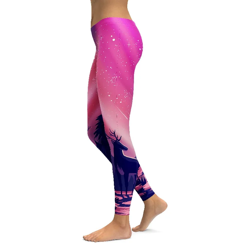 Pink Aurora - Northern Lights Leggings Sporty Women's Athleisure 