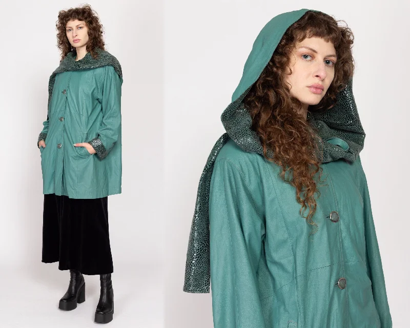 XL 80s Sage Green Snakeskin Leather Hooded Jacket Feminine Women's Soft 