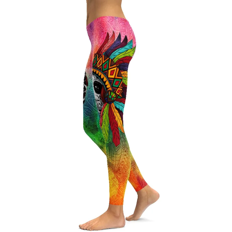 Native American Sugar Skull Leggings Edgy Women's Punk