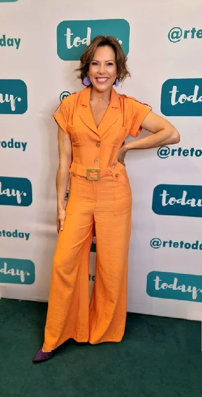 Miena Jumpsuit (Orange) Geometric