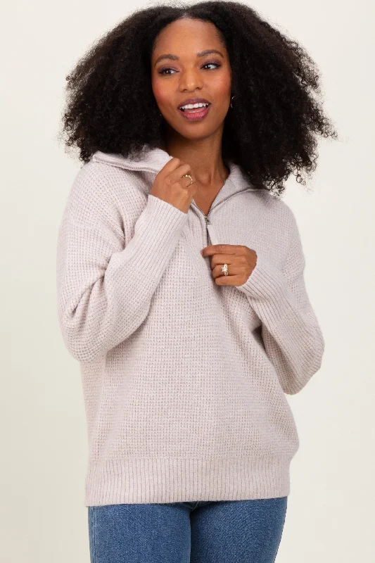 Beige Half Zip Pullover Sweater Practical Women's Quick - dry