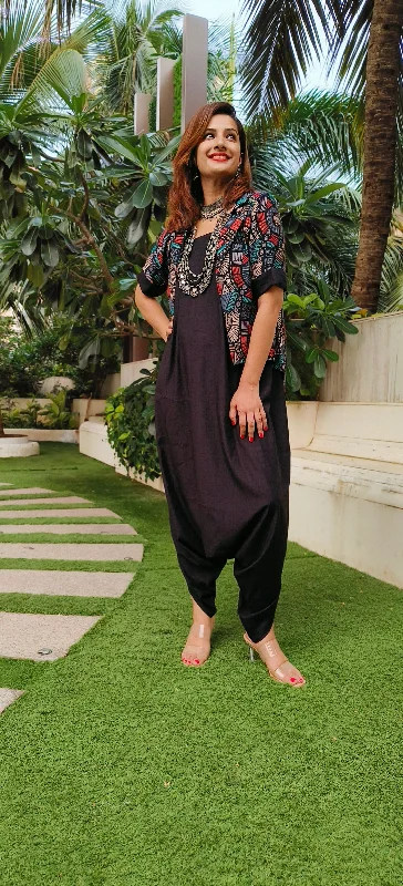 Jet Black Jumpsuit with Jacket Modern Women's 