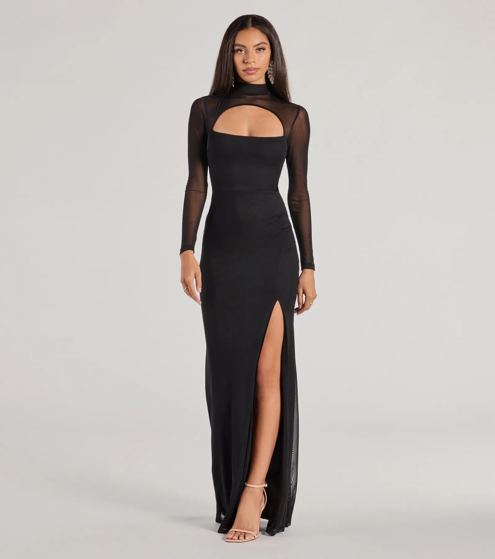 Amiri Sheer Mesh Mock Neck Cutout Mermaid Dress Edgy Women's Punk