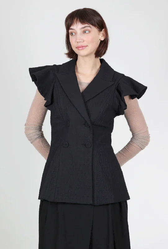 Embossed Ruffle Vest, Black Contemporary 