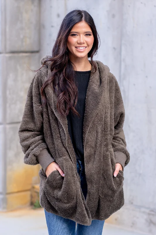 Cozy Sherpa Jacket - Olive Practical Women's Quick - dry