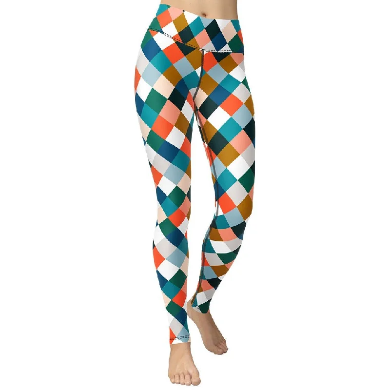Colorful Rhombus Pattern Yoga Leggings Bold Women's Statement