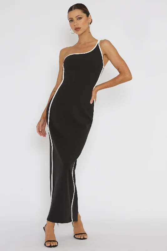 Brandee One-Shoulder Laced Back Dress Black Sleek Women's Metallic