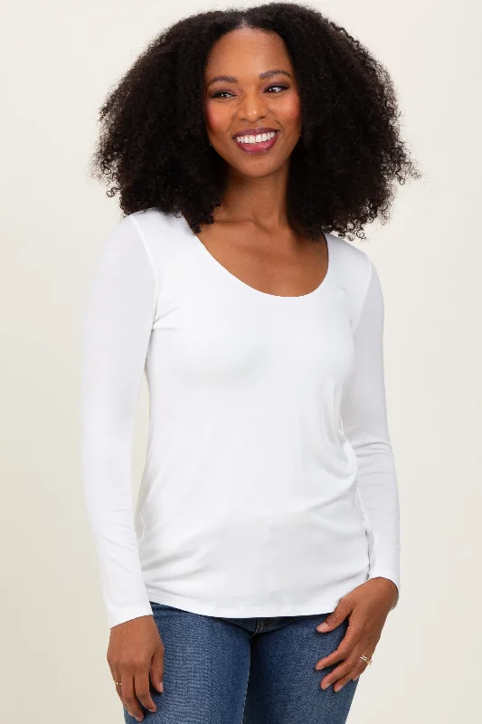 White Basic Scoop Neck Long Sleeve Top garde