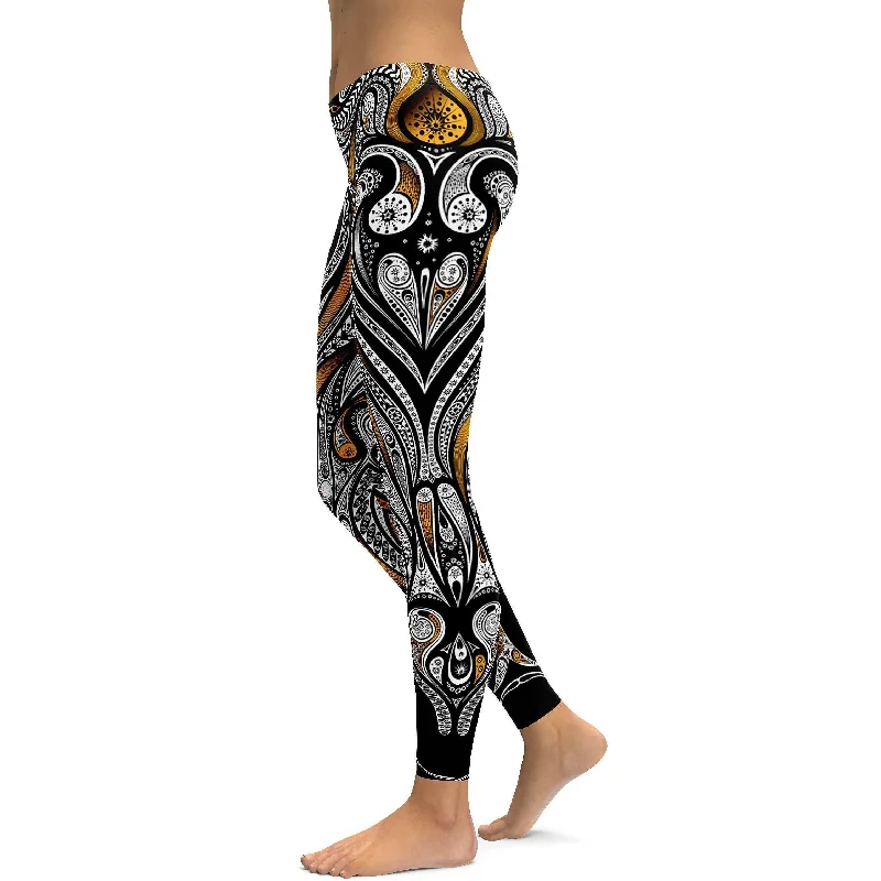 Orange Ornament Pattern Leggings Geometric