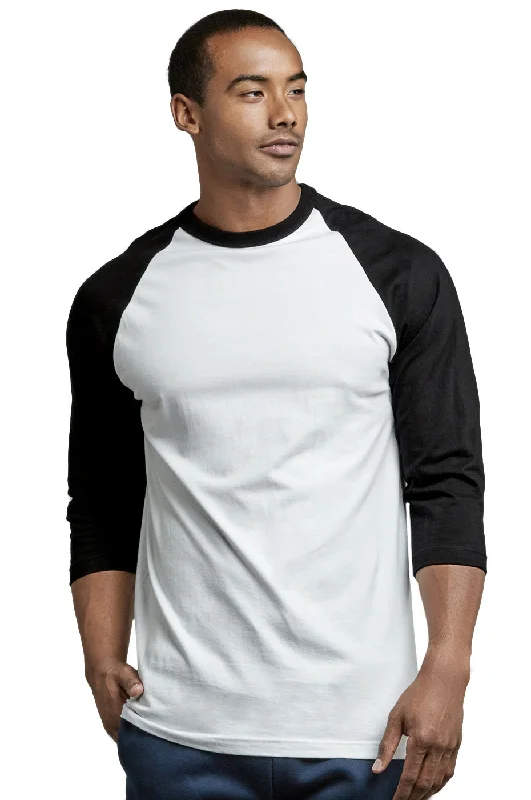 TOP PRO MEN'S 3/4 SLEEVE BASEBALL TEE (MBT001_BLK/WHT) Polished Women's Silk