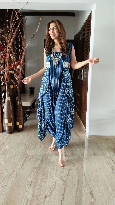 Indigo Blue Jumpsuit with Jacket Monochromatic Office Style