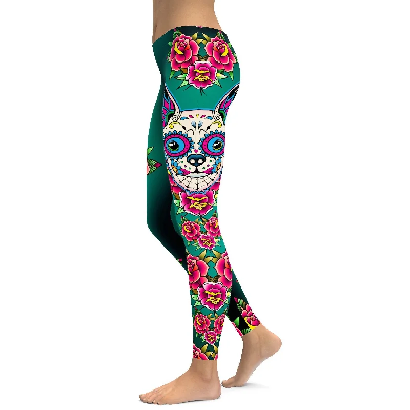 Sugar Skull Chihuahua Leggings Refined Women's 