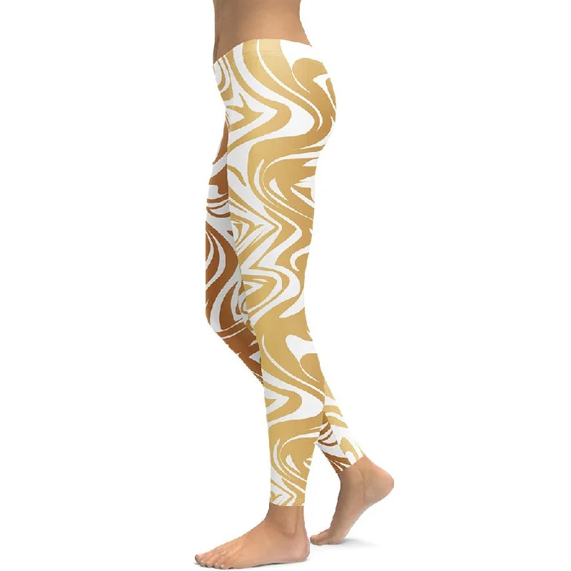 White & Gold Print Leggings Classic Women's Tweed
