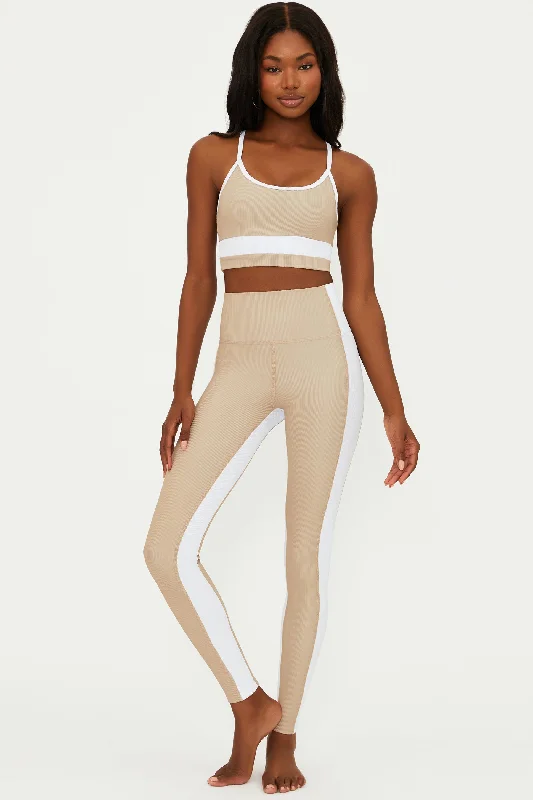 Colorblock Legging Tan White Feminine Women's Style 