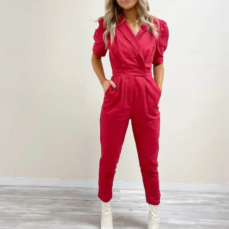 Mina Denim Jumpsuit - Crimson Unique Women's Upcycled