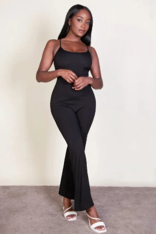 Ribbed sleeveless wide leg jumpsuit Sleek Women's Metallic