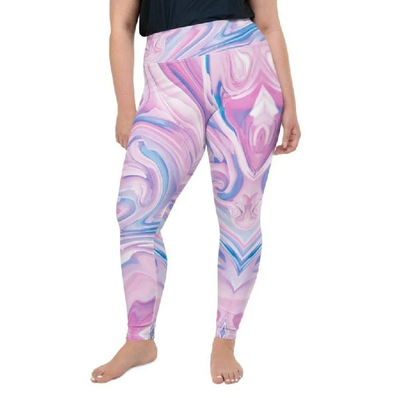 Pink & Blue Marble Plus Size Leggings Classic Women's Pin - striped