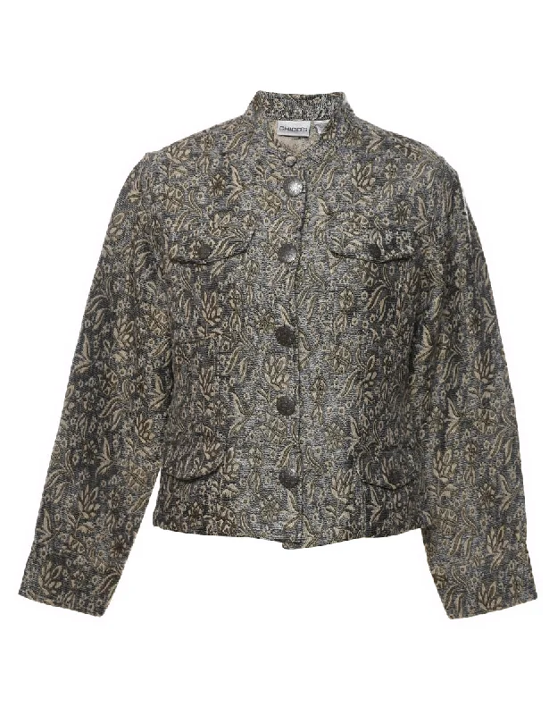 Floral Pattern Metallic Tapestry Jacket - M Modern Women's Tech