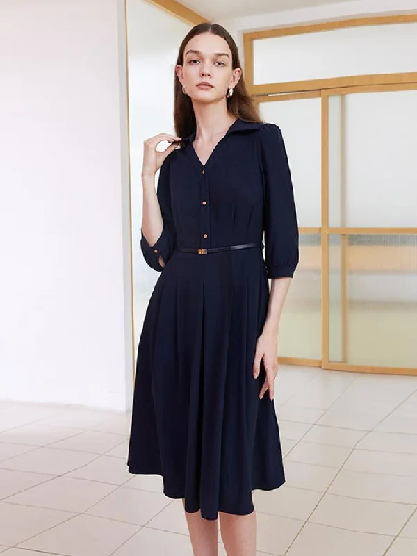 V-neck Midi Dress With Belt Laid - back Women's Vibe