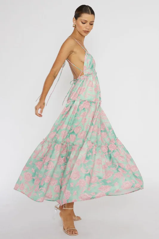 Candid Shot Open Back Midi Dress Floral Pink Artistic Women's Avant - 