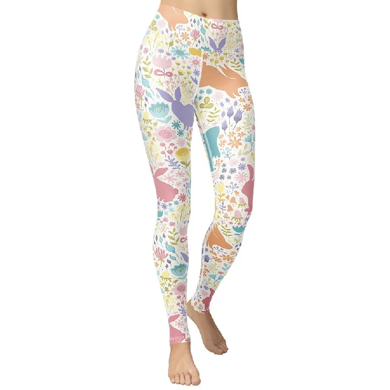 Pastel Easter Garden Yoga Leggings Rugged Women's Outdoor 