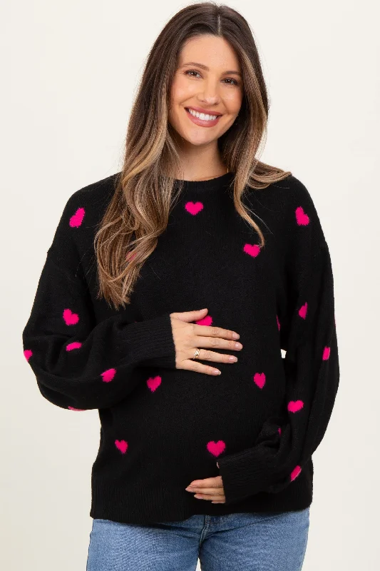 Black Heart Print Oversized Maternity Sweater Cashmere