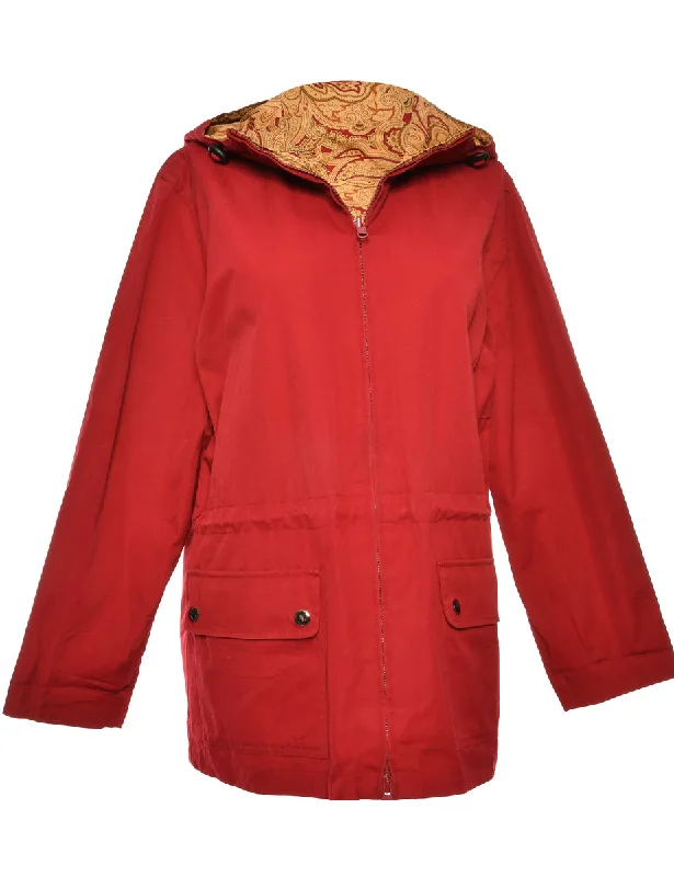 Zip-Front Red Paisley Lined Jacket - M Casual Women's Japanese 