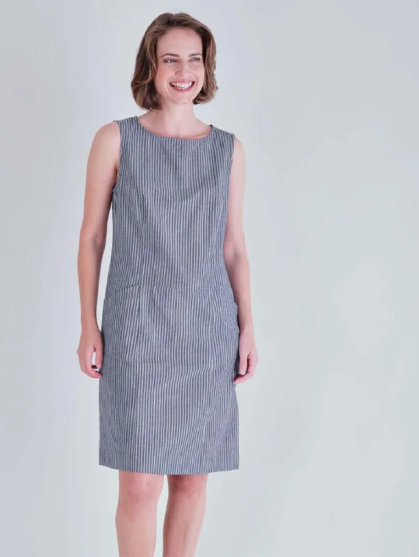 Nina Cotton & Linen Pinafore Dress | Stripe Refined Women's 