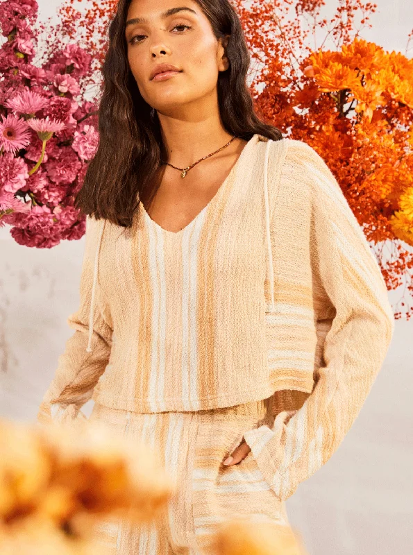 Todos Santos Poncho Style Hoodie - Bonzer Stripe Tapioca Traditional Women's Wool