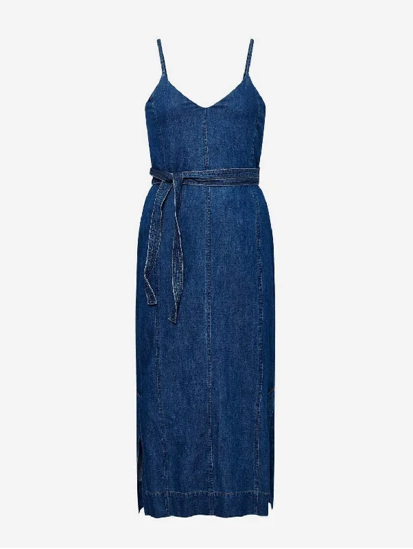 Iman Women's Organic Cotton & Linen Dress | Mid Wash Dapper Women's Bow - adorned