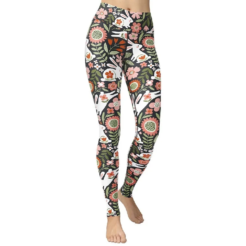 Hopping Bunny Yoga Leggings Dapper Women's 1920S