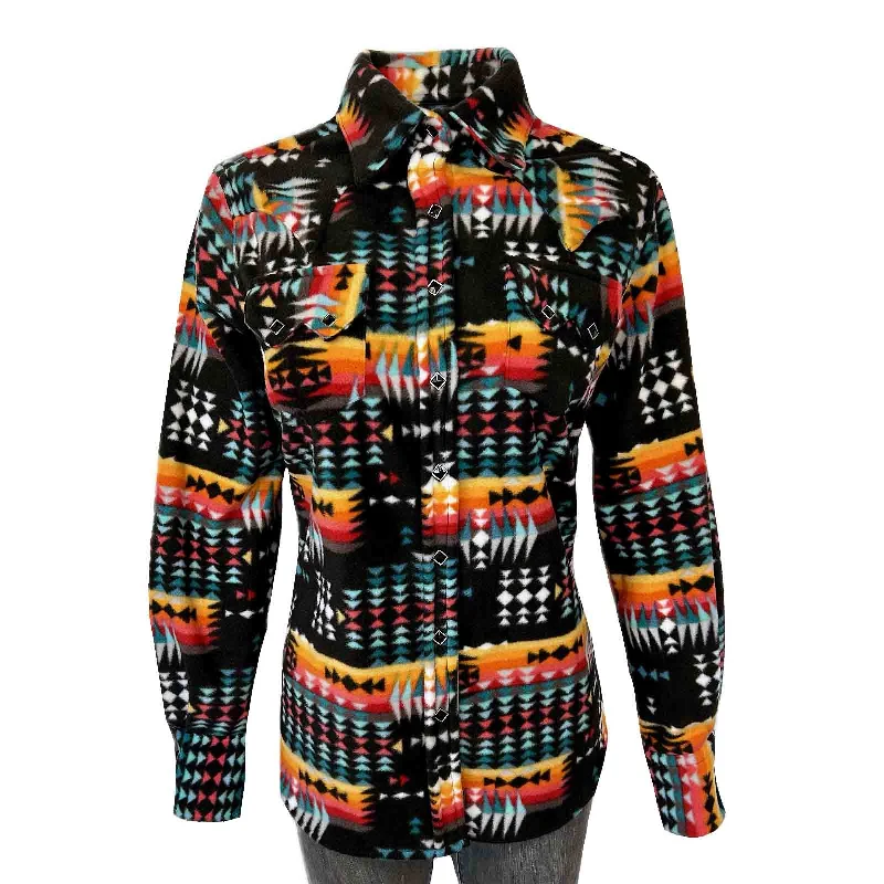 Women's Native Pattern Fleece Western Shirt in Black & Red Dapper Women's 1920S
