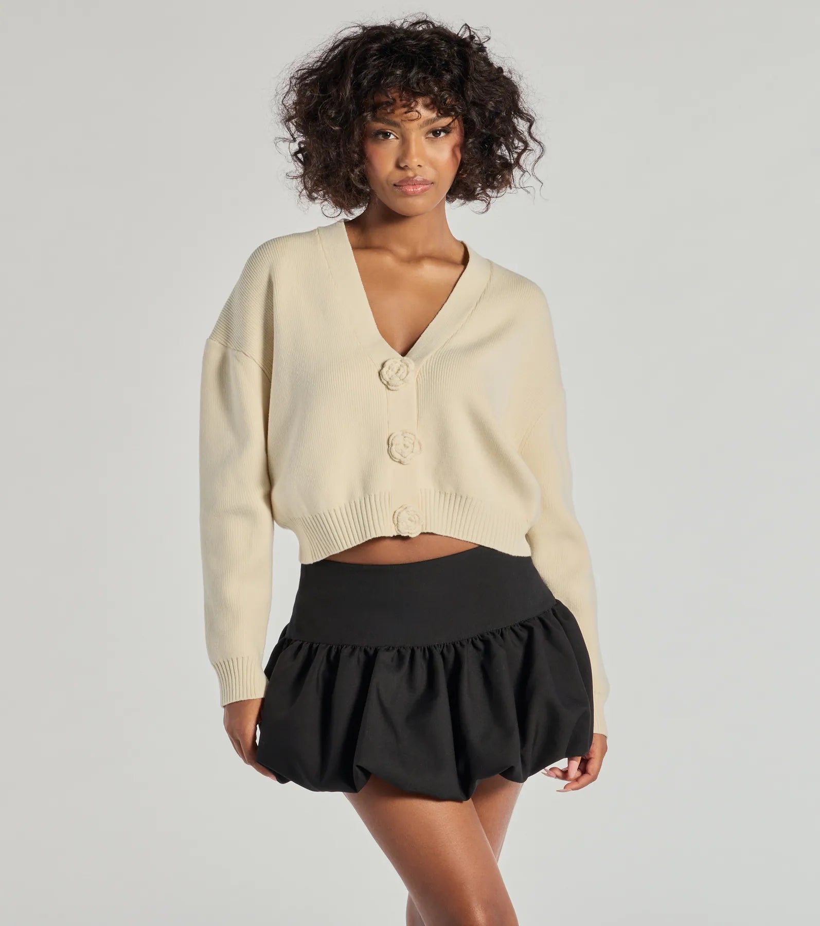 Floral Charm Cropped Cardigan Knit Sweater Feminine Women's Style 